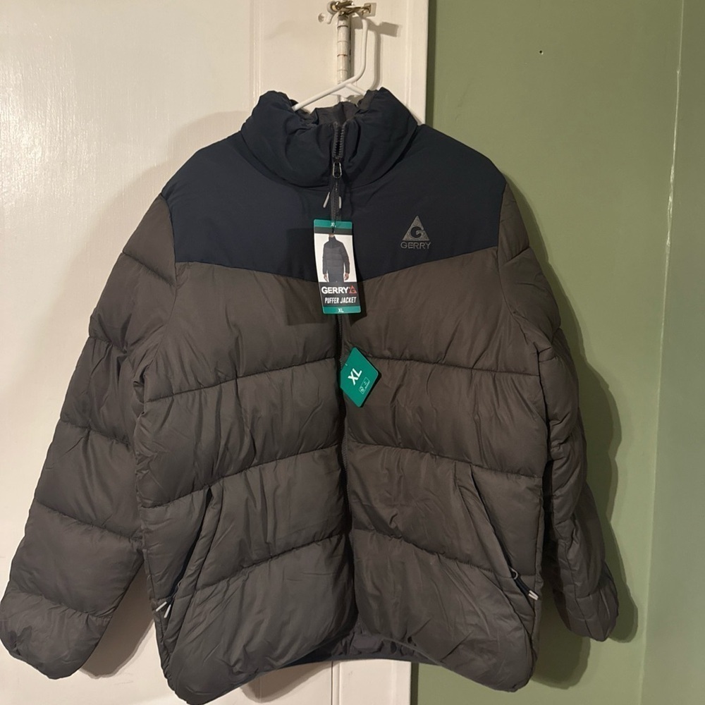 Men's GERRY Heavy Puffer Jacket Coat Welded Channels Gray Blue Size X-Large - Picture 2 of 10